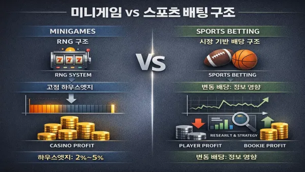 미니게임 RNG 구조와 스포츠 배당 구조 비교 인포그래픽