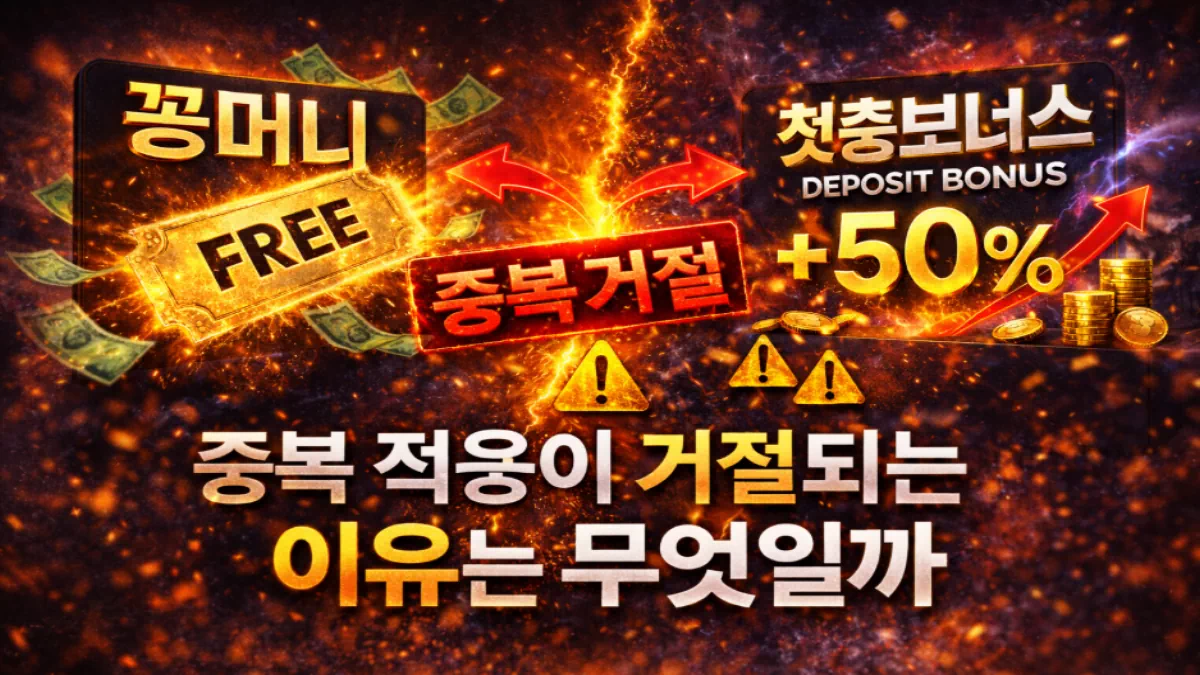 꽁머니와 첫충 보너스 중복 적용이 거절되는 이유는 무엇일까? - 안전한 꽁머니사이트 정보 0 꽁머니와 첫충 보너스 중복 적용이 거절되는 이유는 무엇일까? - 안전한 꽁머니사이트 정보 0