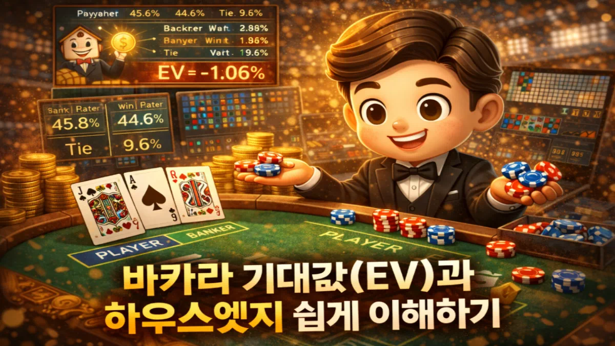 바카라 기대값(EV)과 하우스엣지 쉽게 이해하기 - 실전 배팅 가이드 및 분석 자료 0 바카라 기대값(EV)과 하우스엣지 쉽게 이해하기 - 실전 배팅 가이드 및 분석 자료 0